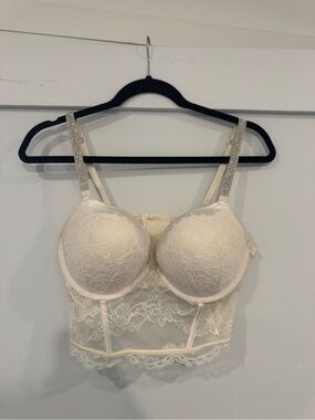 Victoria's Secret White Lace Longline Bombshell Bra with Rhinestone Straps